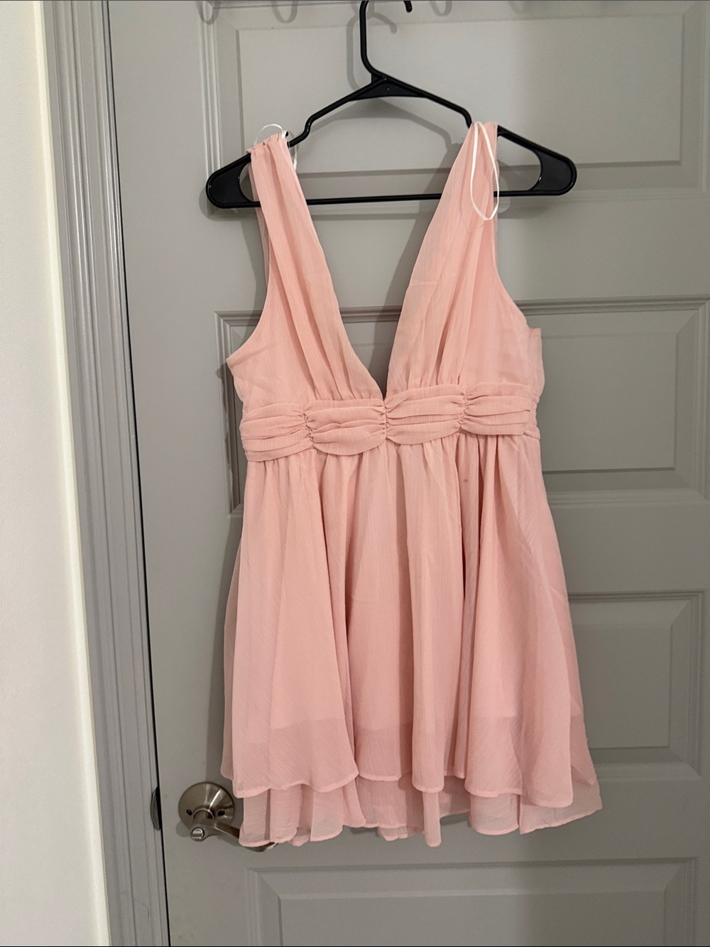 Light Pink Chiffon V-Neck Babydoll Dress